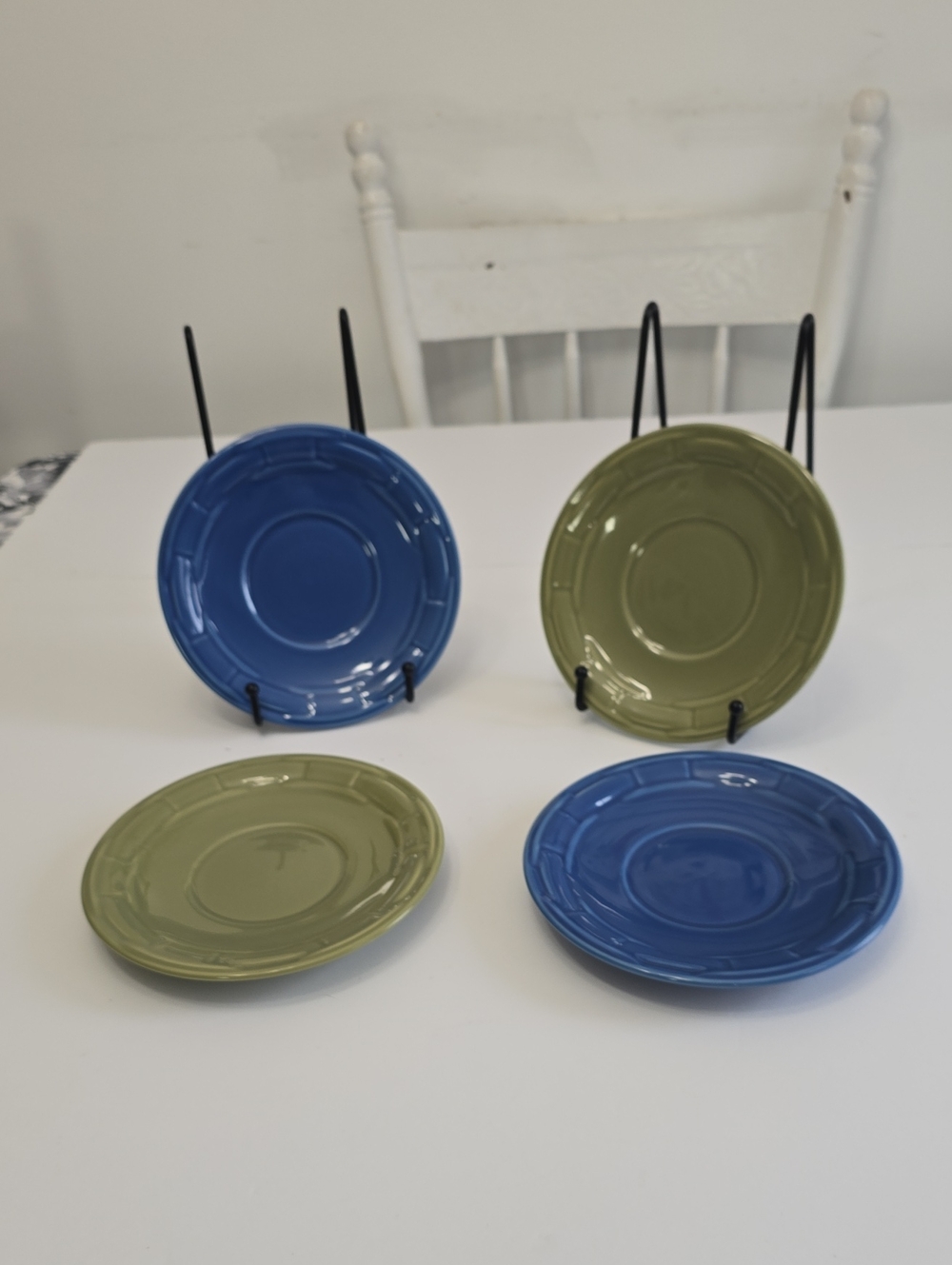 Longaberger Set Of 4 Woven Traditions Bread Plates Sage Green Cornflower